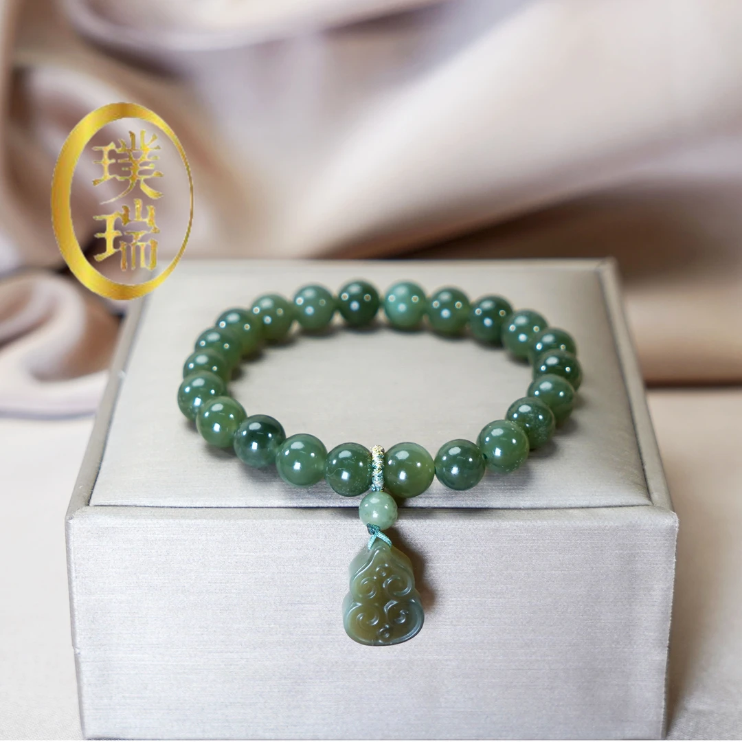 天然和田玉配和田玉福禄吊坠手链大点位8mm 多样性发一 SL435