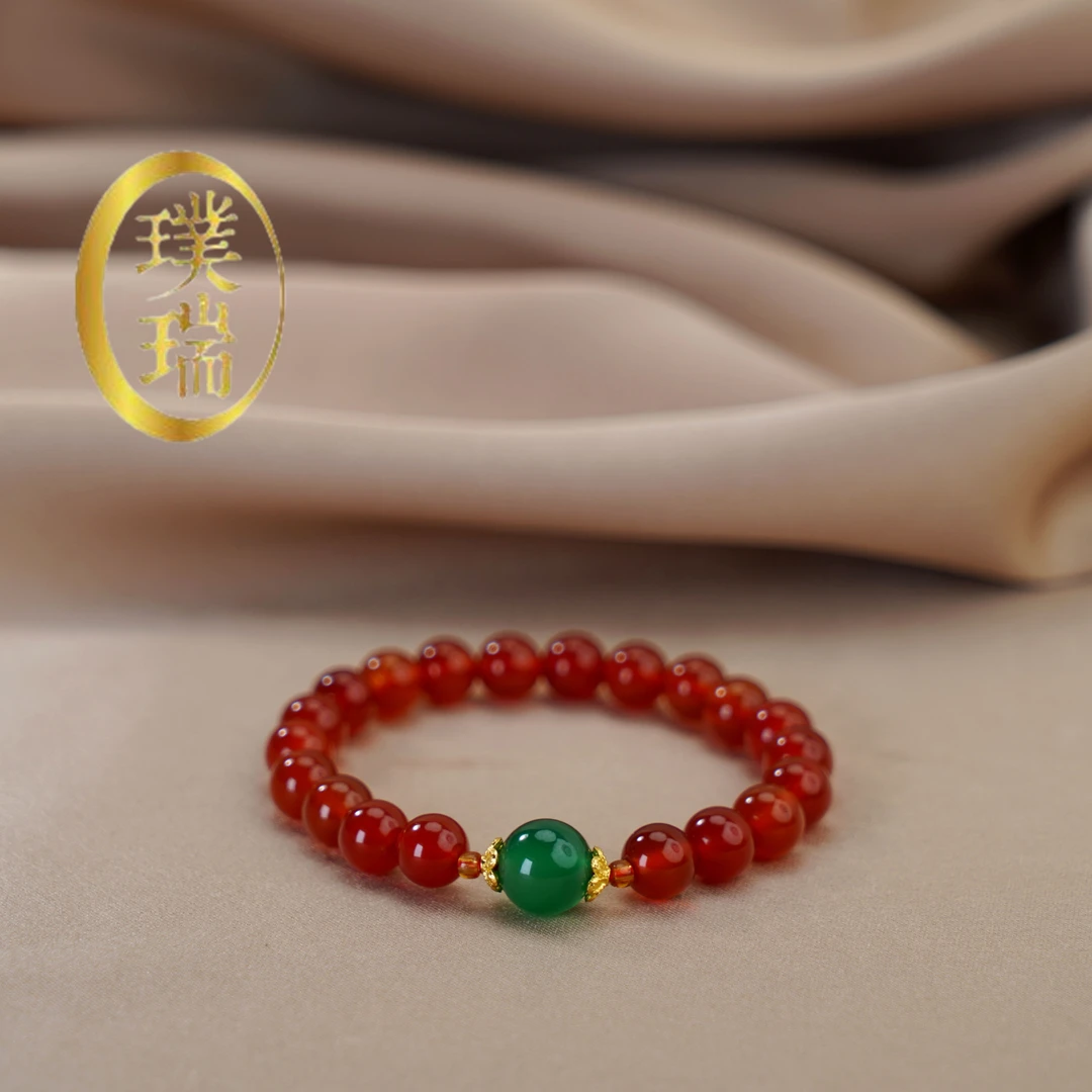 天然红玛瑙配绿玛瑙顶珠手链 多样性发一 SL343