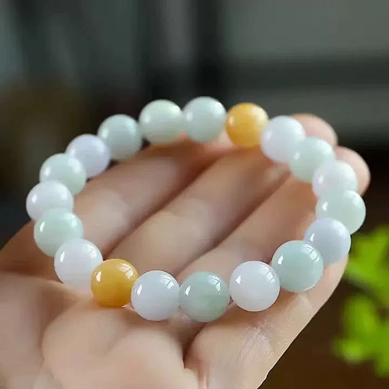 天然缅甸A货翡翠卡9玉手串多宝手串时尚潮流大气百搭气质单圈彩色