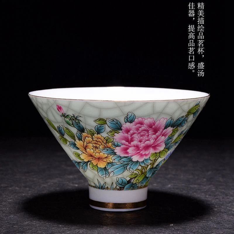 景德镇陶瓷手工手作粉彩喜上眉梢斗笠杯