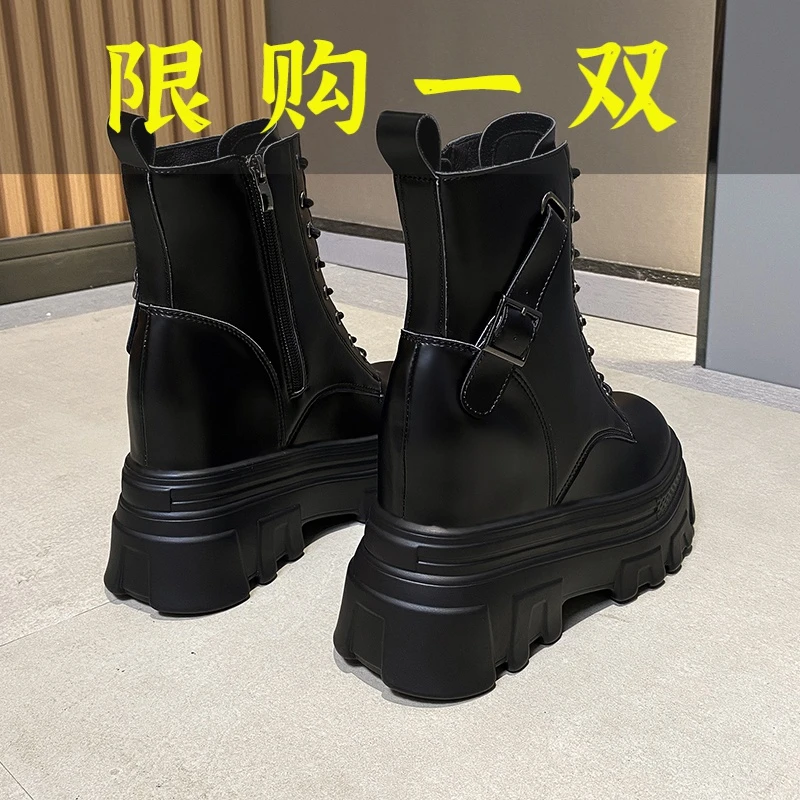夏小天沿荐10cm内增高马丁靴女2023秋冬新款百搭厚底烟筒