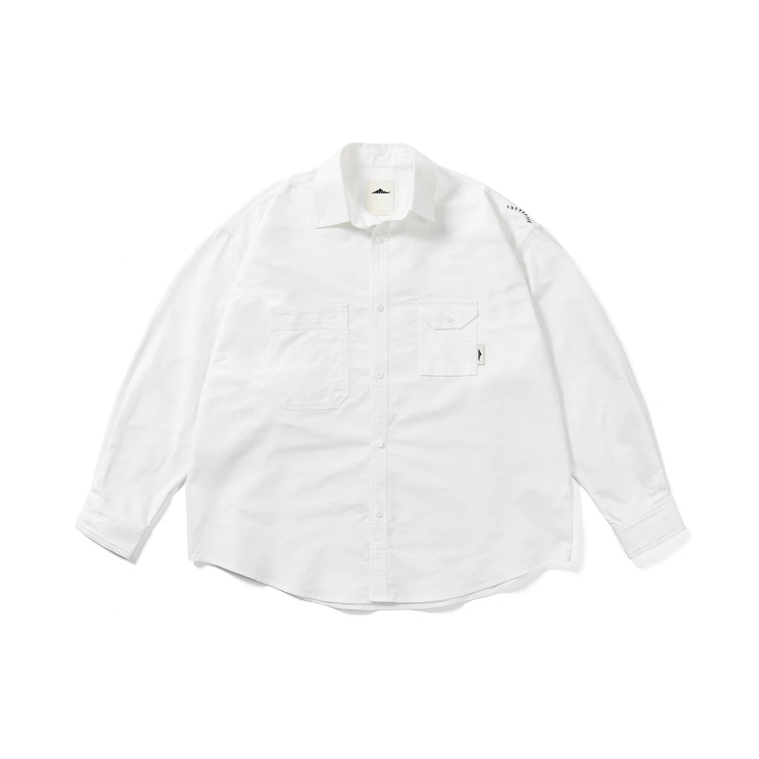 AKIRUNO 白色手缝补丁百搭长袖衬衫纯色2320017
