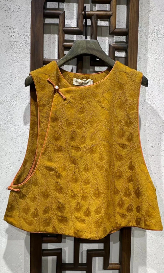 中国风提花新中式无领短款棉女马甲马夹ZB1932-2斜襟复古