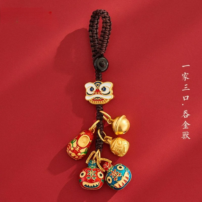 招财钥匙扣财神爷一家三口纳福吞金兽古法挂饰汽车钥匙链挂件手工