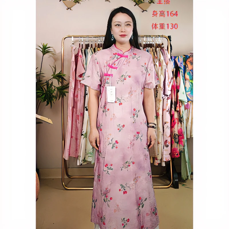 【云裳与麻YS-24-01-150】夏季时尚复古半袖中长款中国风改良旗袍