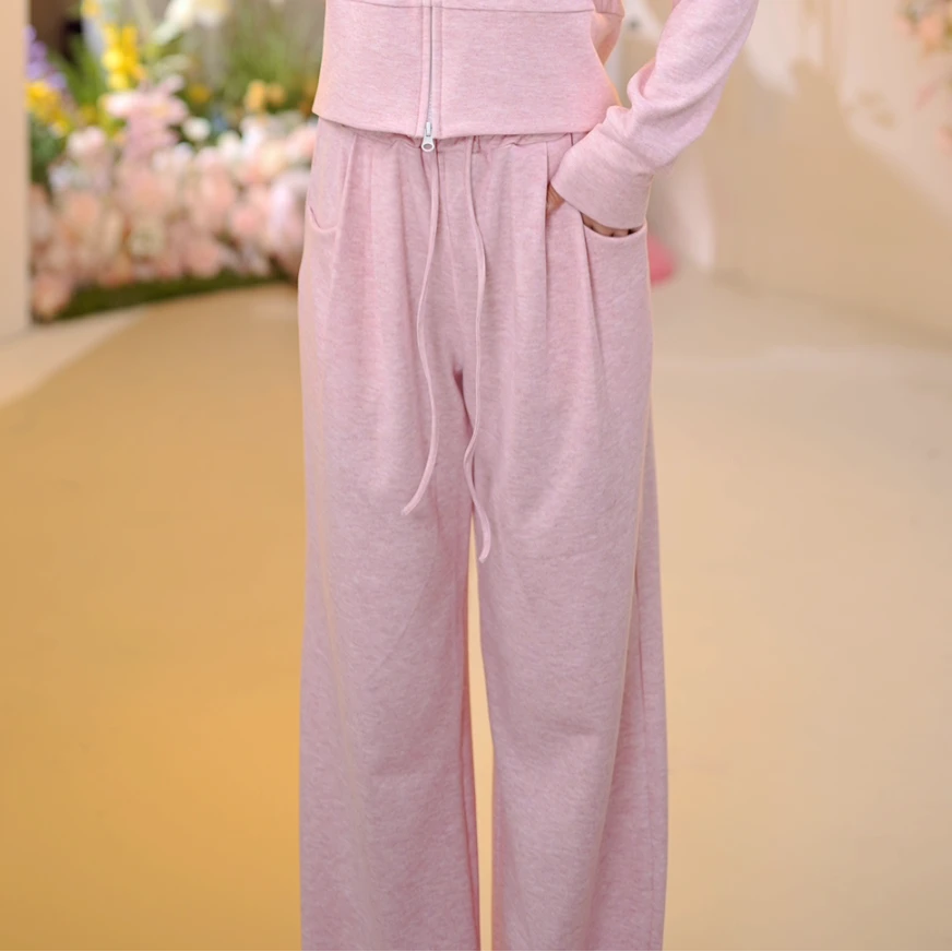 8095 D秋冬舞蹈裤垂感宽腰头系带休闲直筒微阔腿宽松显瘦休闲裤