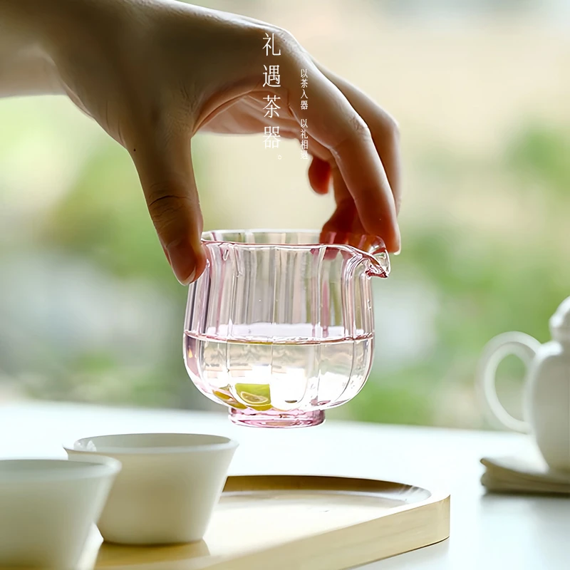 日式手工公道杯茶杯高档耐热分茶器粉色透明加厚茶海家用泡茶茶具