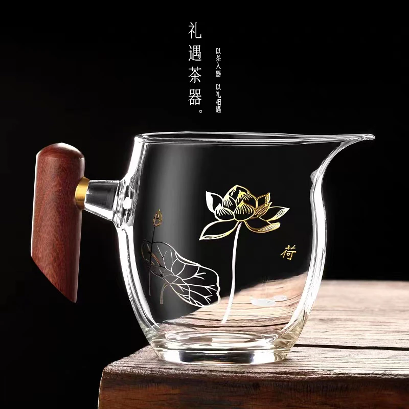 加厚耐热玻璃木把公道茶壶杯手工分茶器家用公杯日式匀杯茶道