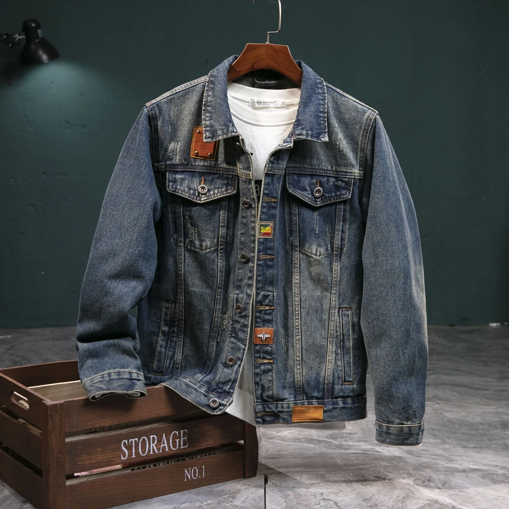 【优选】牛仔外套男潮牌新款复古宽松时尚百搭夹克士上衣男JK725