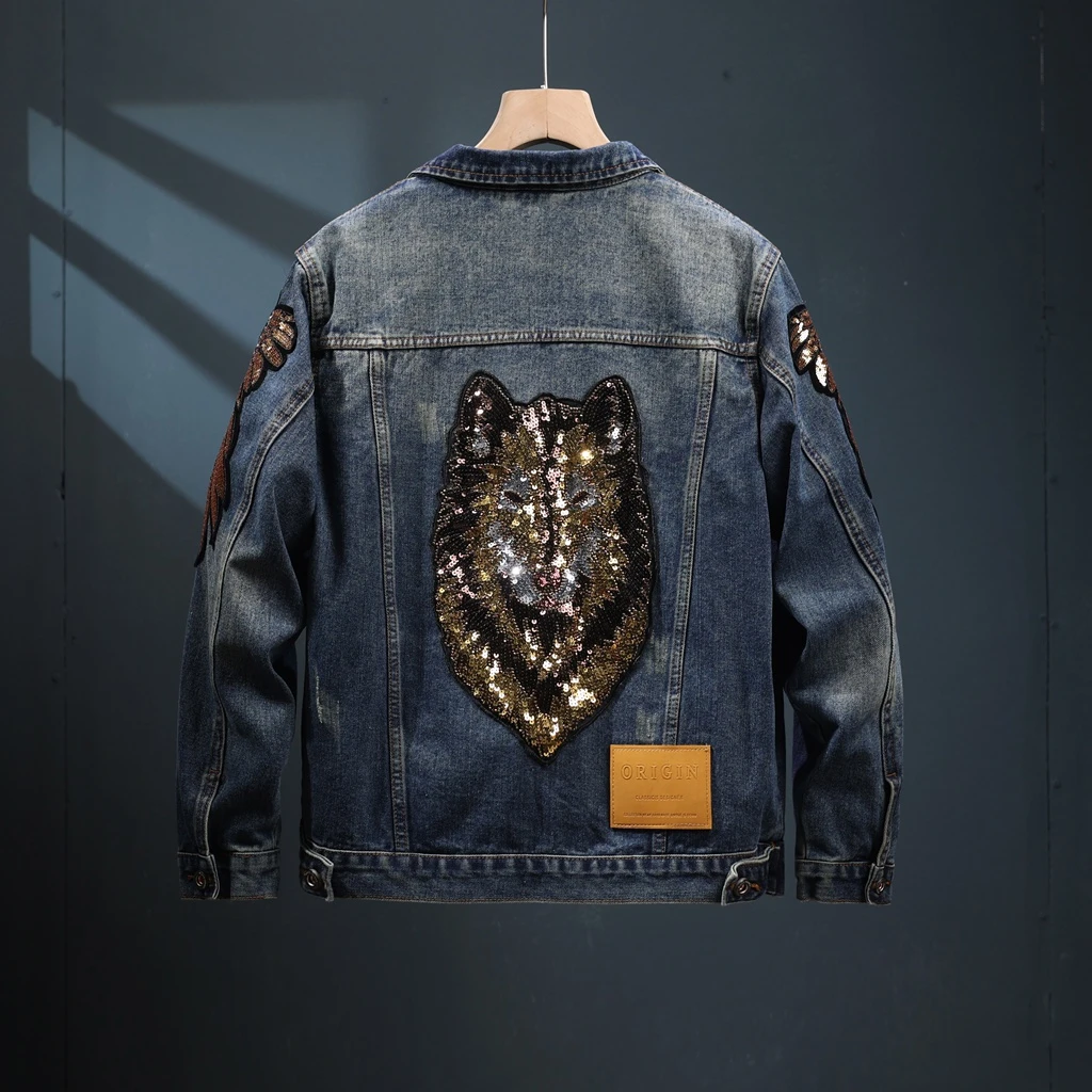 【萨saleisi】牛仔外套男秋冬2024新款款潮流破洞美式复古痞帅夹克