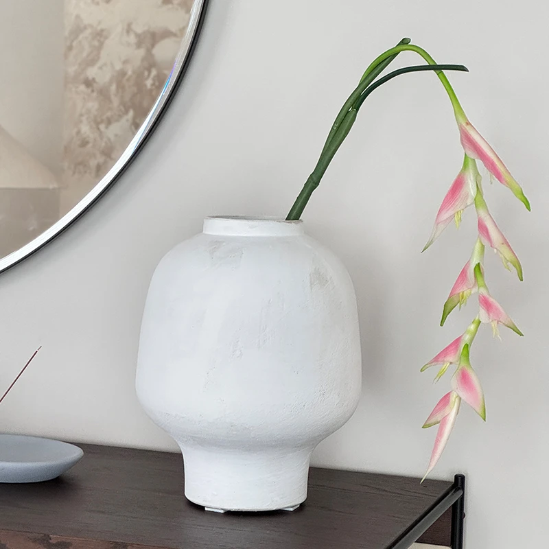 侘寂风北欧中古白色陶瓷花瓶摆件艺术小众陶罐民宿水培装饰花器