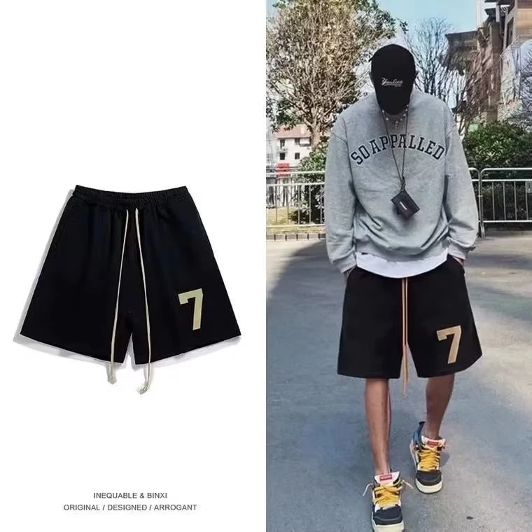 日系简约通勤大码抽绳运动短裤男士潮牌街头宽松五分裤300斤卫裤