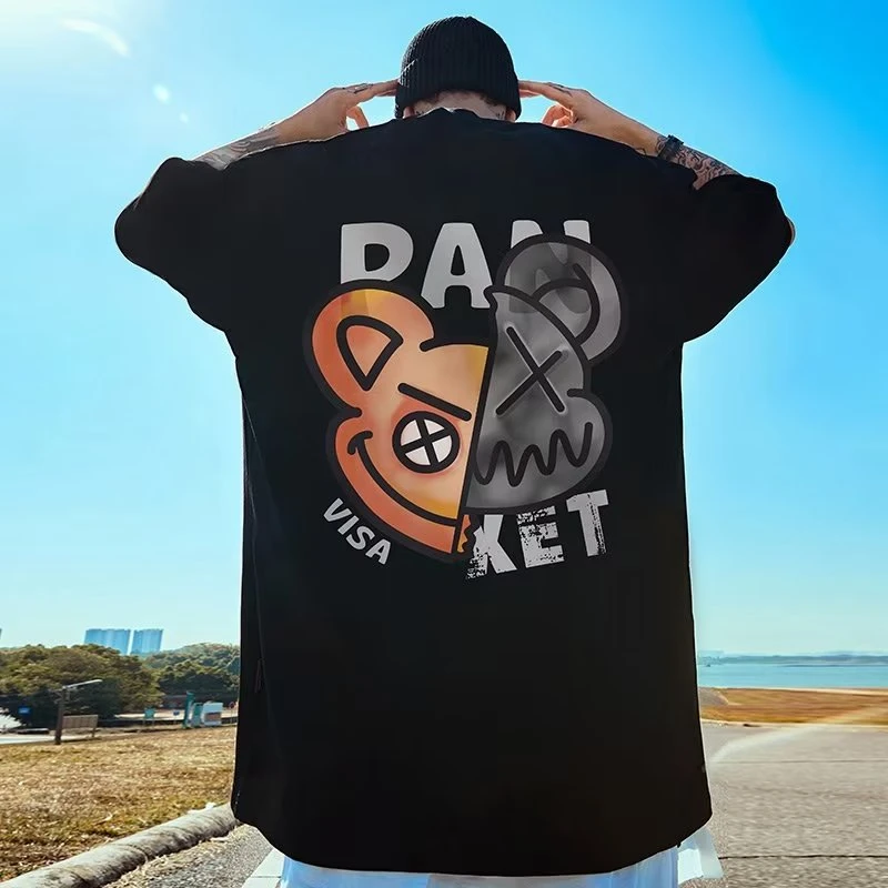 重磅t恤男款短袖夏季潮牌300斤穿五分袖欧美高街大码半截袖上衣