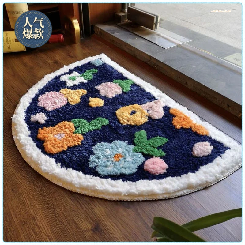 小清新花朵浴室防滑吸水地垫柔软门垫卫生间家用卧室房间半圆脚垫