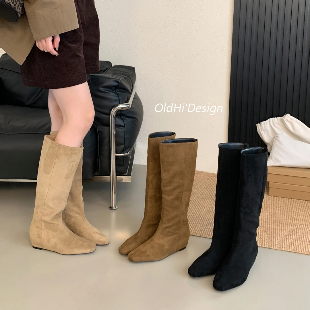 OldHi'Design【门店H2516】2024网红潮款靴子小方头粗跟简约中筒靴