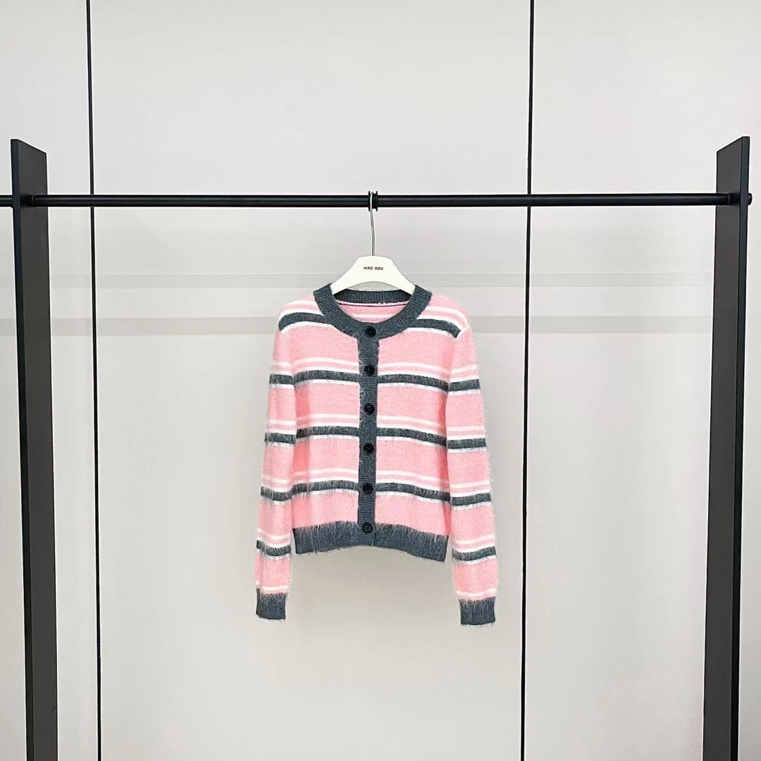 【ZISHUO】5337 韵律织纹  条纹 撞色长袖开衫