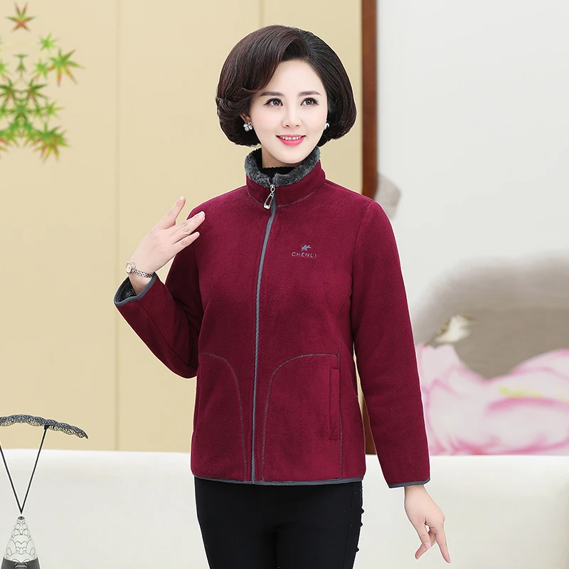 中老年女装秋冬外套妈妈加厚加绒保暖摇粒绒卫衣休闲上衣老年人