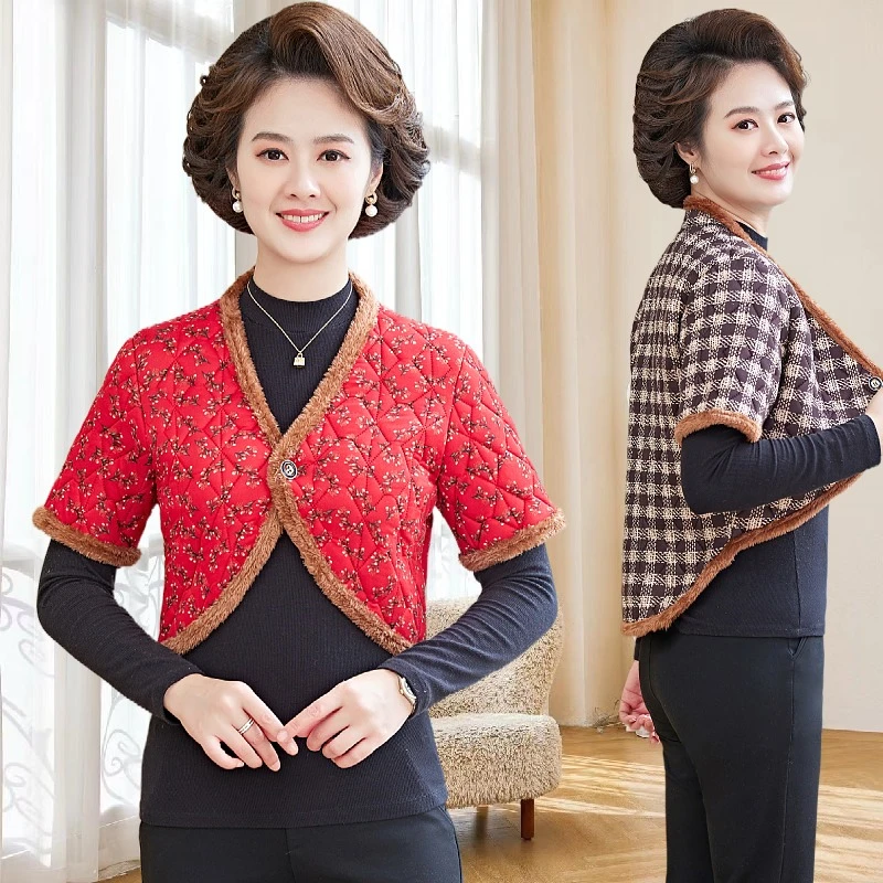 中老年女装秋冬新款护肩妈妈装加厚加绒坎肩防寒保暖洋气小马甲