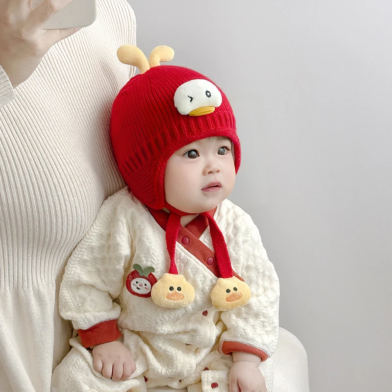 婴儿帽子秋冬季护耳帽小月龄可爱超萌婴幼儿男宝宝防风保暖毛线帽