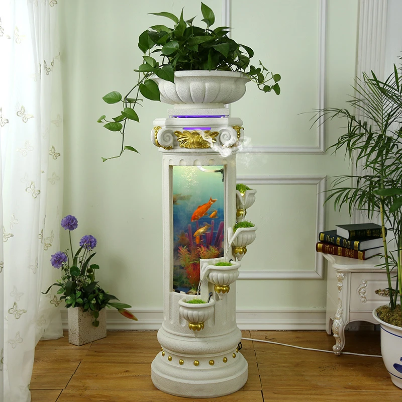 欧式落地喷泉流水摆件创意鱼缸加湿器客厅室内家居装饰品电视柜旁