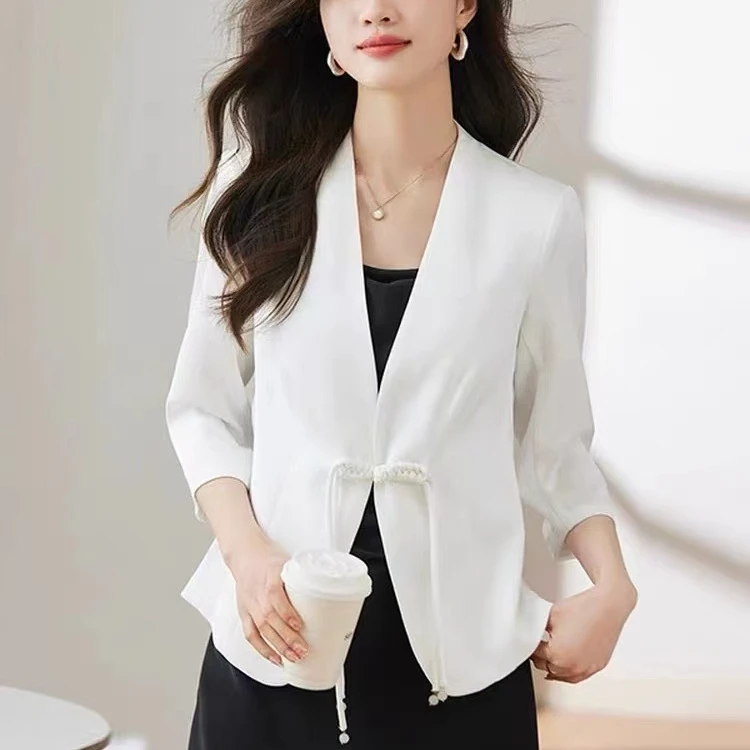 新中式国风西装外套女七分袖夏季薄款2024新款气质百搭小个子西服