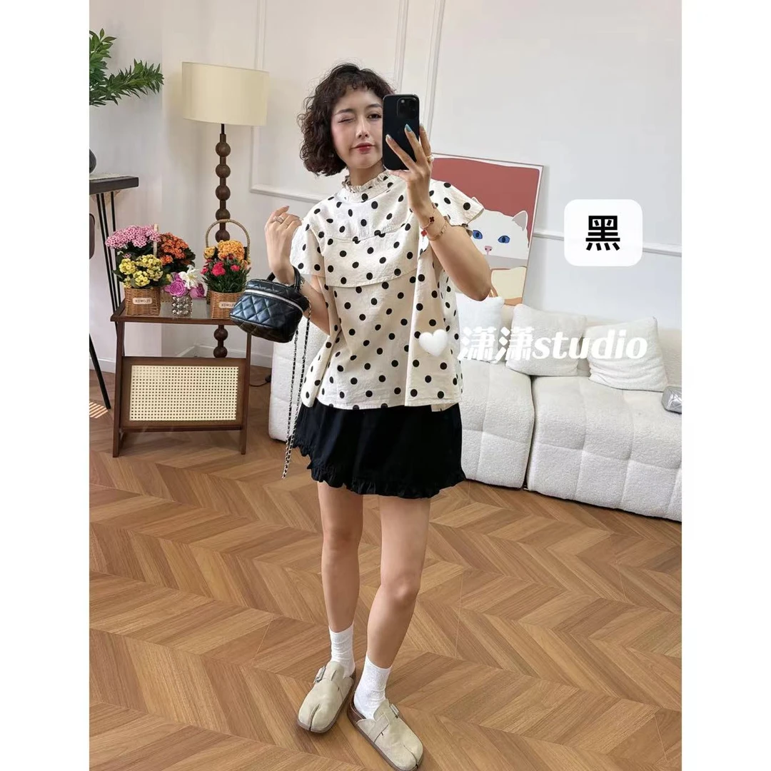 【波点甜心】潇潇自制定制波点面料显瘦版型韩系甜美风衬衣XS2081