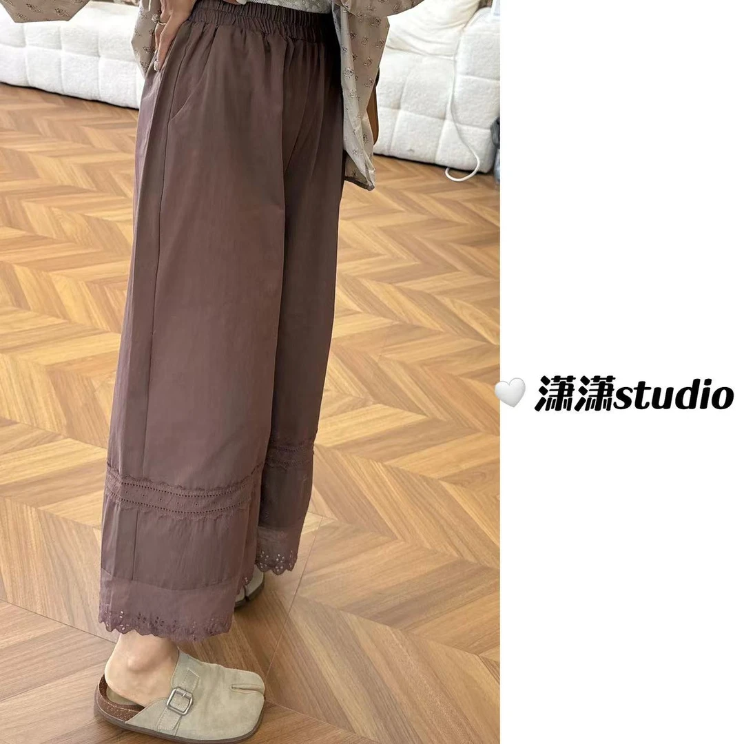 【刺绣阔腿裤】潇潇自制刺绣花边胖瘦可穿松紧腰阔腿裤XW9763