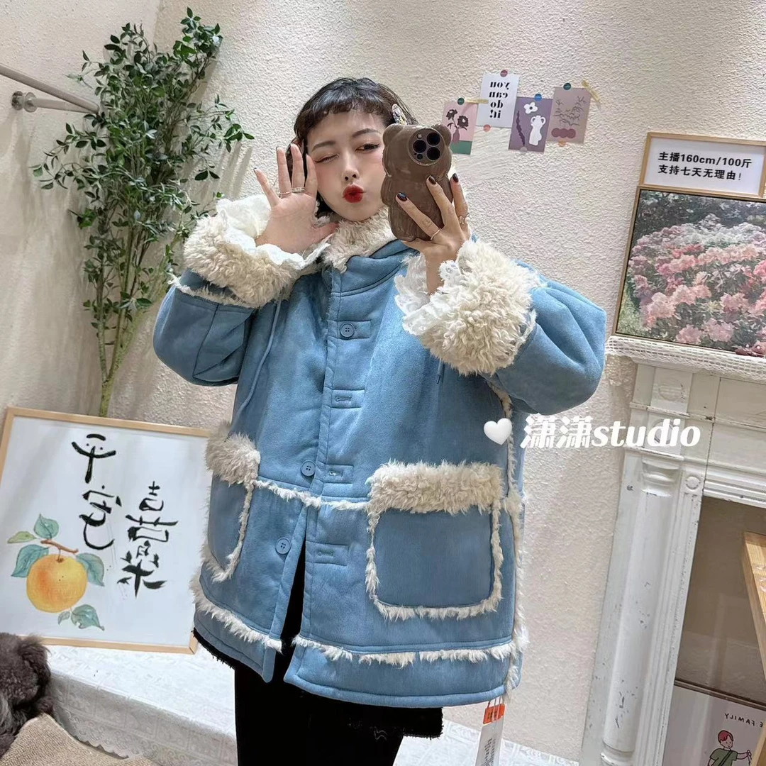 【长毛浪漫雪季】韩版冬季加厚宽松仿羊羔毛大衣外套XS1946-1