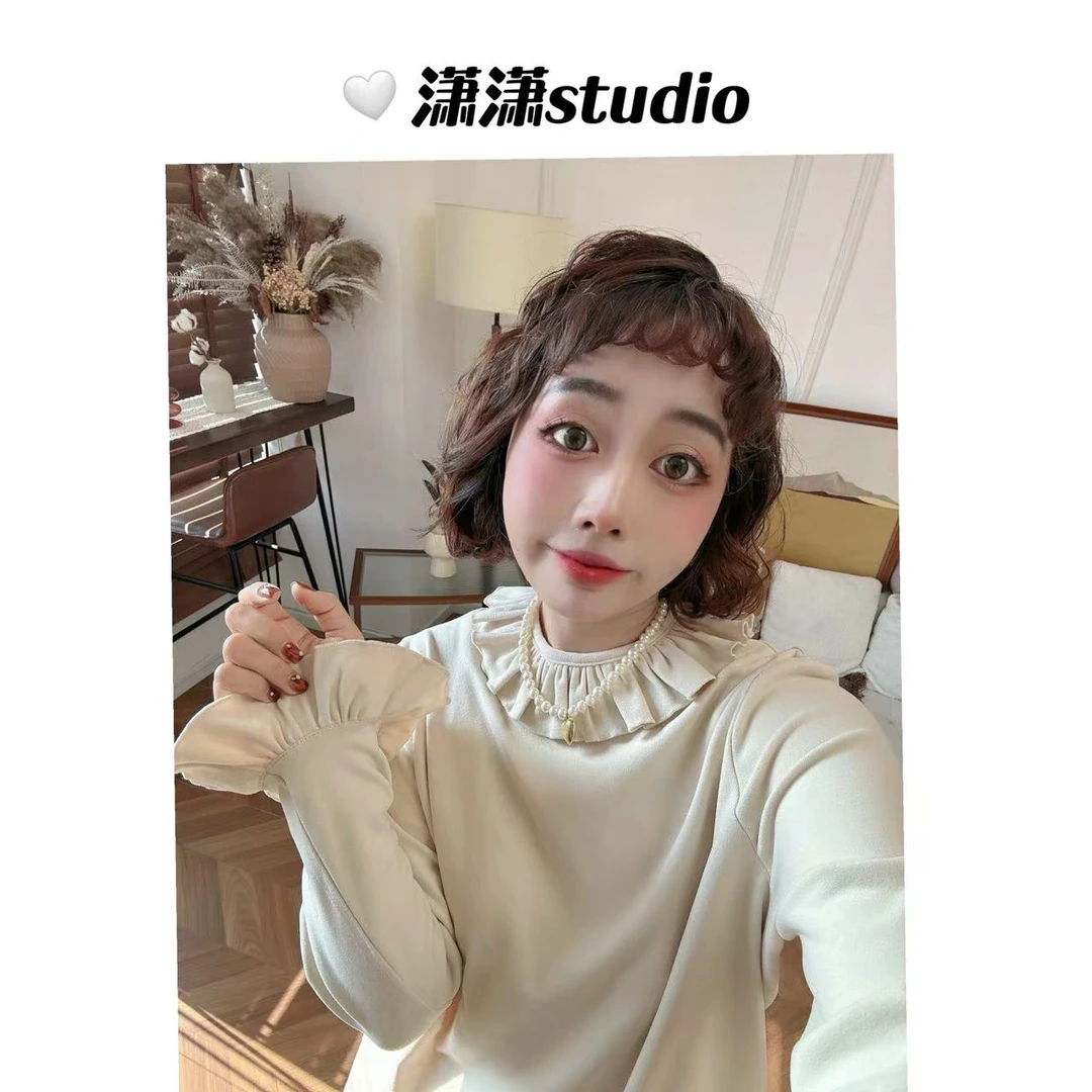 【小翻领打底】潇潇内里加绒超舒服弹力面料翻领喇叭袖打底衫XS2265