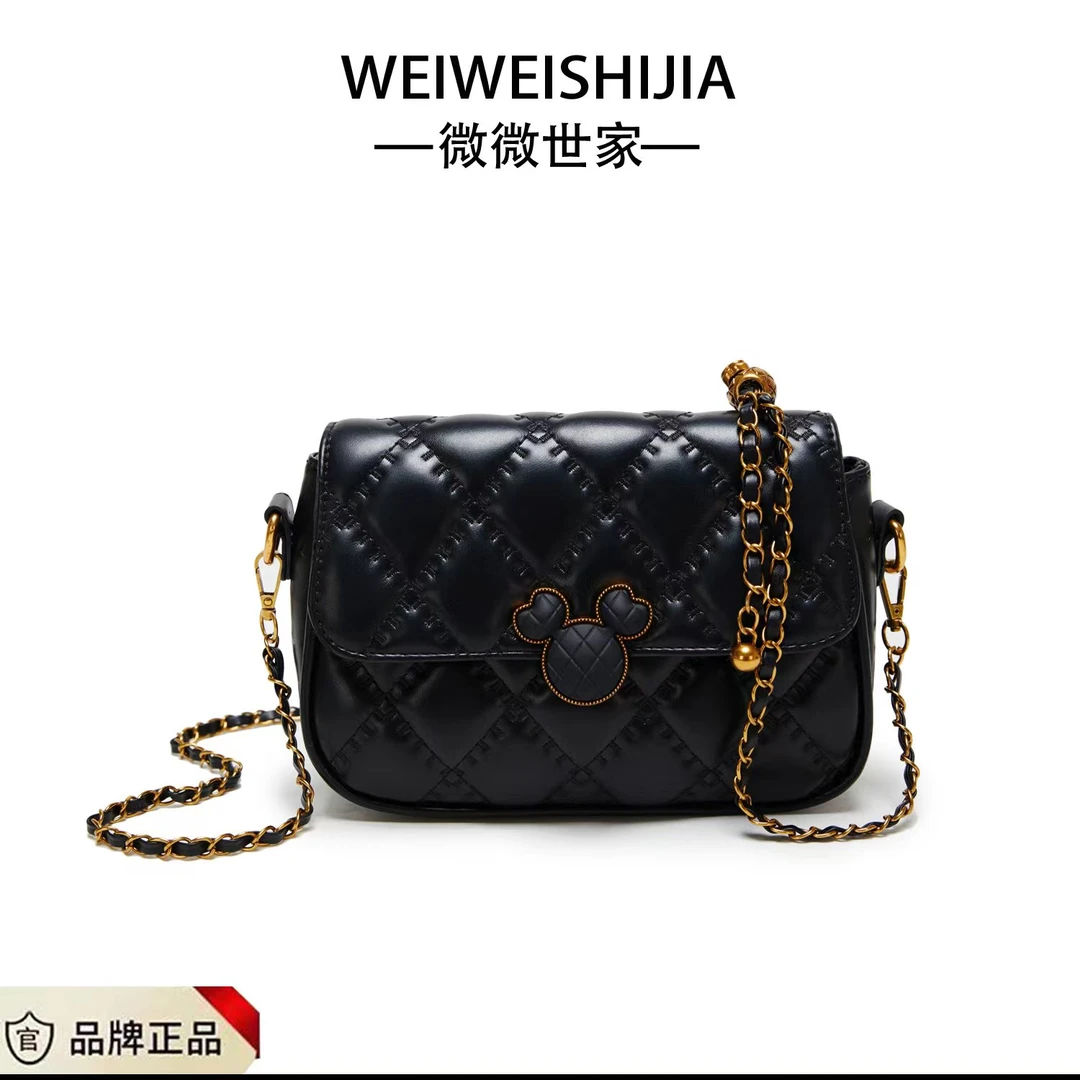 【寰球品牌】新款时尚刺绣小方包菱格女单肩斜跨包6498