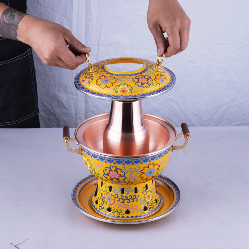 铜火锅壹号酒精炉小火锅一人一锅珐琅彩铜火锅宿舍家用会所锅具