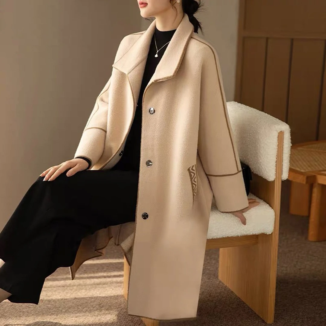 大码妈妈装秋冬外套气质双面呢子羊毛大衣阔太太中老年女装风衣厚