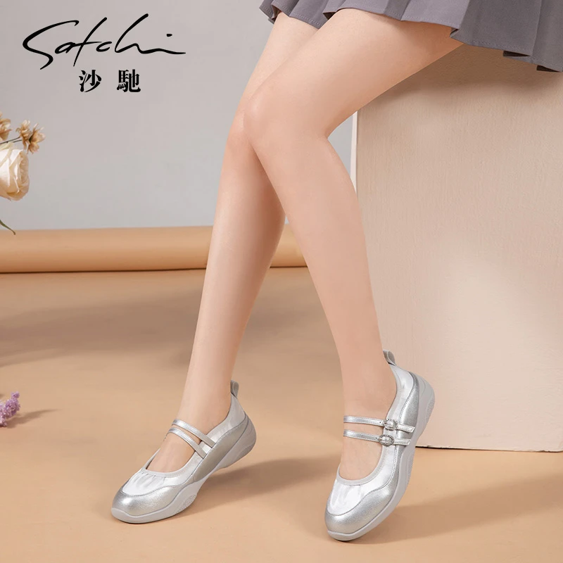 沙驰女鞋运动玛丽珍鞋24年秋新款轻便浅口舒适芭蕾舞鞋套脚女单鞋