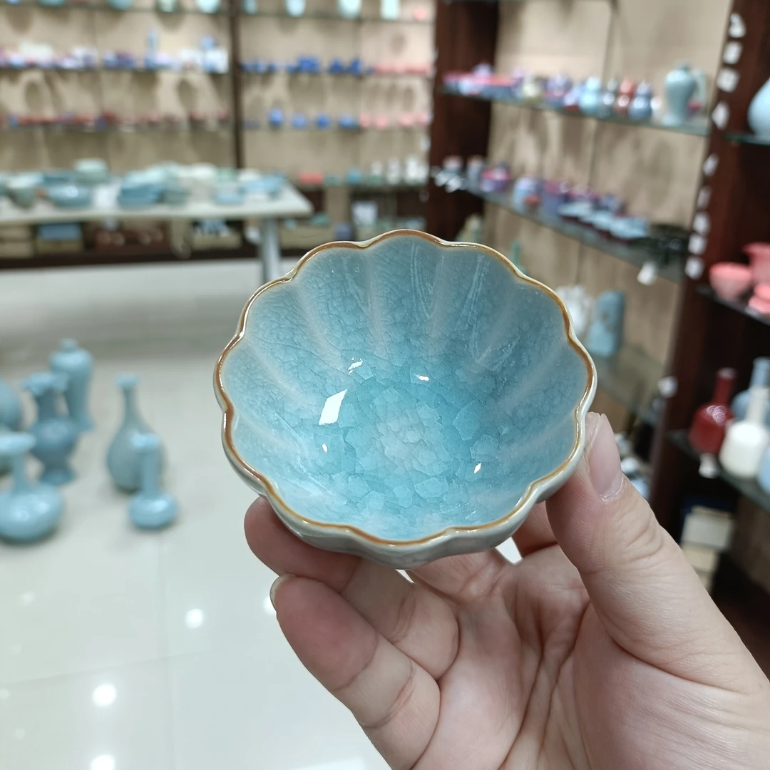 W瑕原矿汝瓷冰清小菊杯0528