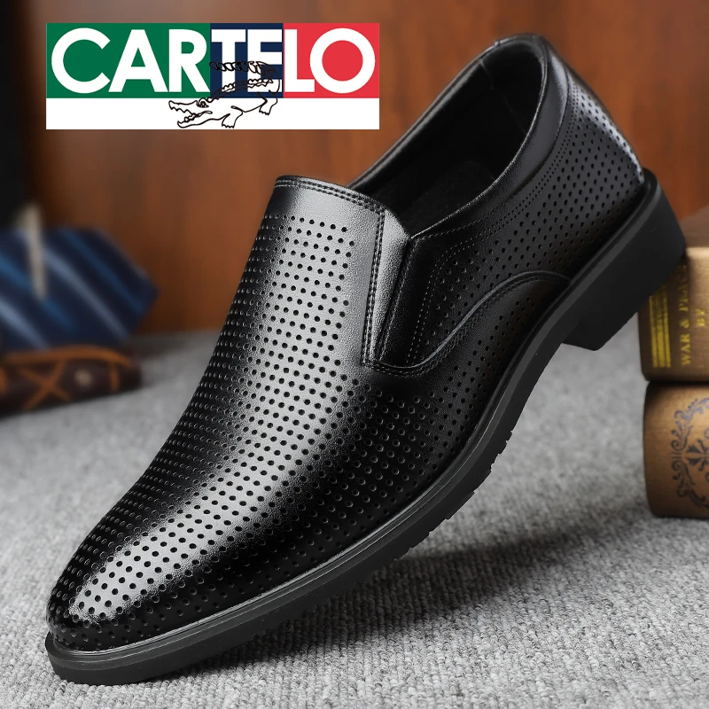 CARTELO/卡帝乐鳄鱼牛皮男鞋真皮潮流百搭大码镂空皮凉鞋正装正品