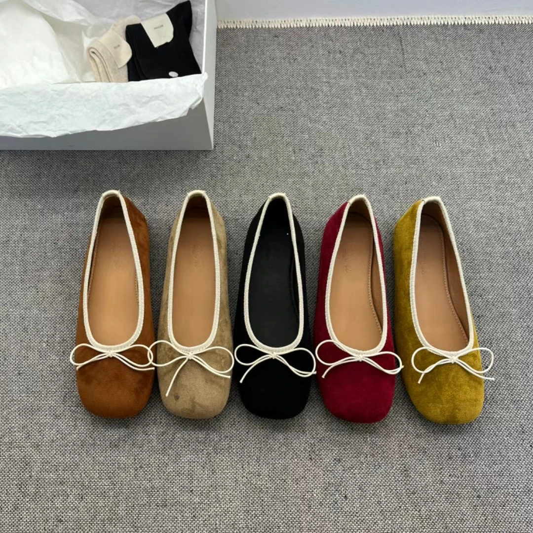 法式浅口蝴蝶复古绒面软底2024新方头百搭舒适气质玛丽珍通勤单鞋