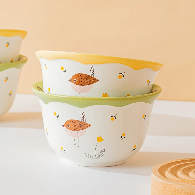 【生活万家】鸟语花香6英寸陶瓷碗面碗勺套装耐高温陶瓷餐具2个装