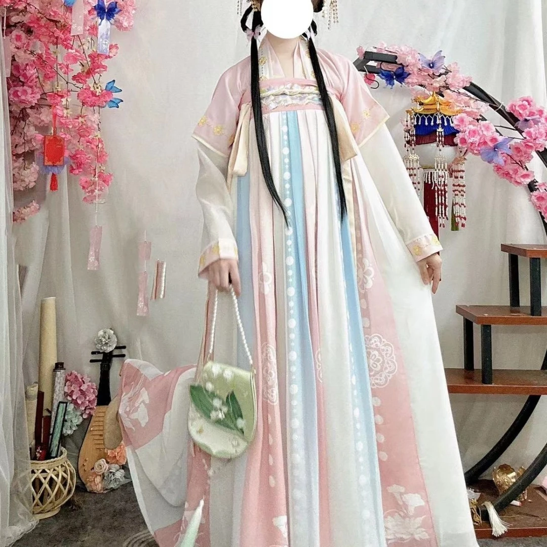 原创汉服女【春雨】对襟新款唐制齐胸襦裙一片式四季正版刺绣复古