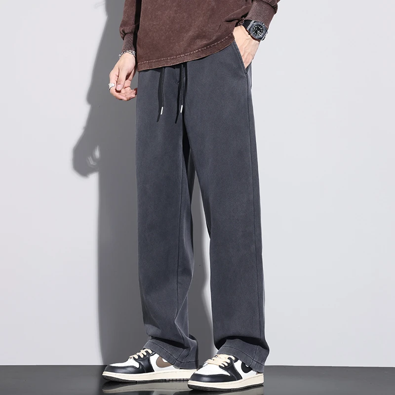 2023男士新款休闲裤秋季潮版宽松直筒莱赛尔大码阔腿裤百搭