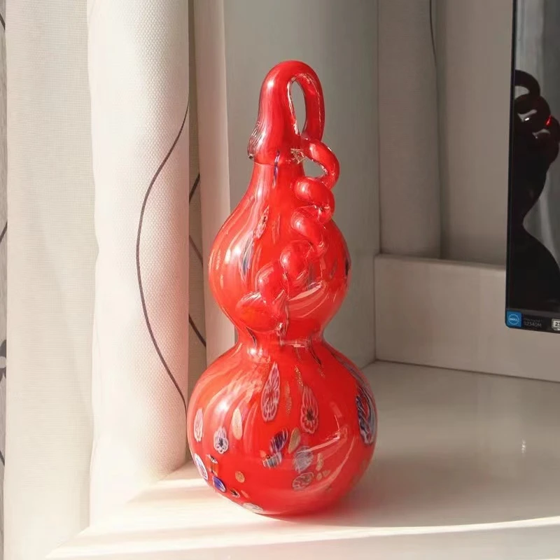 淄博琉璃红葫芦红福禄玄关电视柜摆件装饰长辈父亲岳父送礼物乔迁