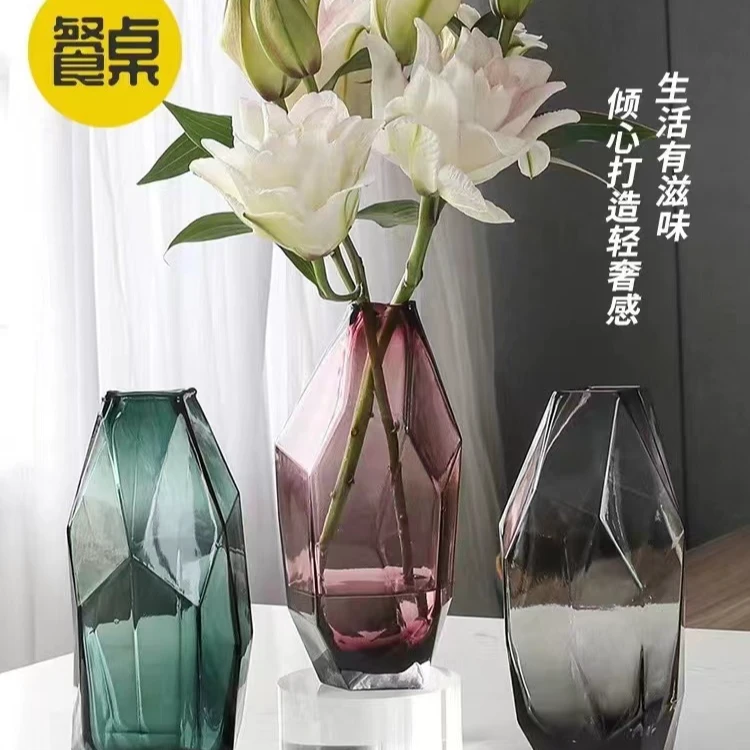 外贸出口单手工制作几何钻石立体气泡玻璃花瓶居家客厅餐桌装饰品