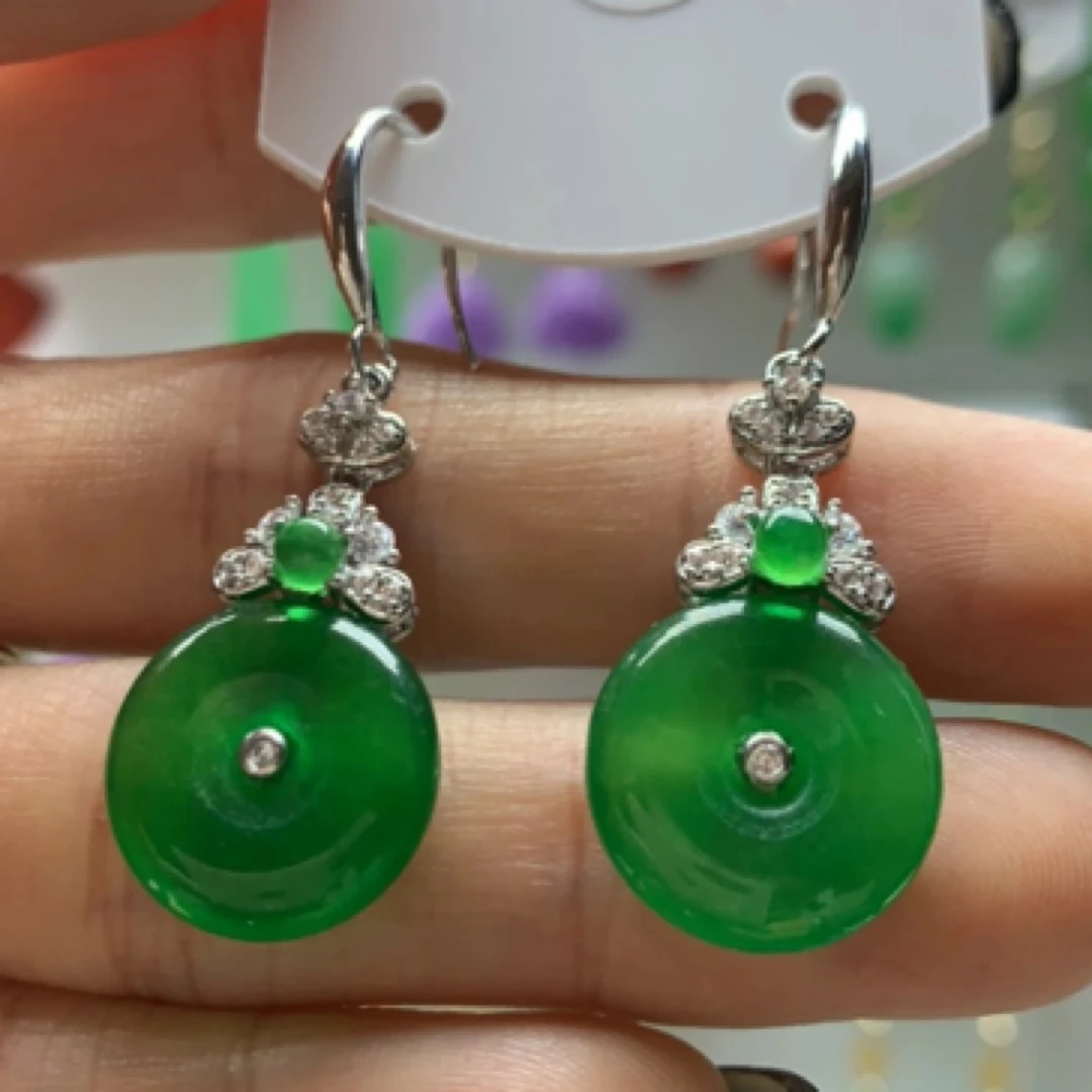 翡翠平安扣耳环 高冰72