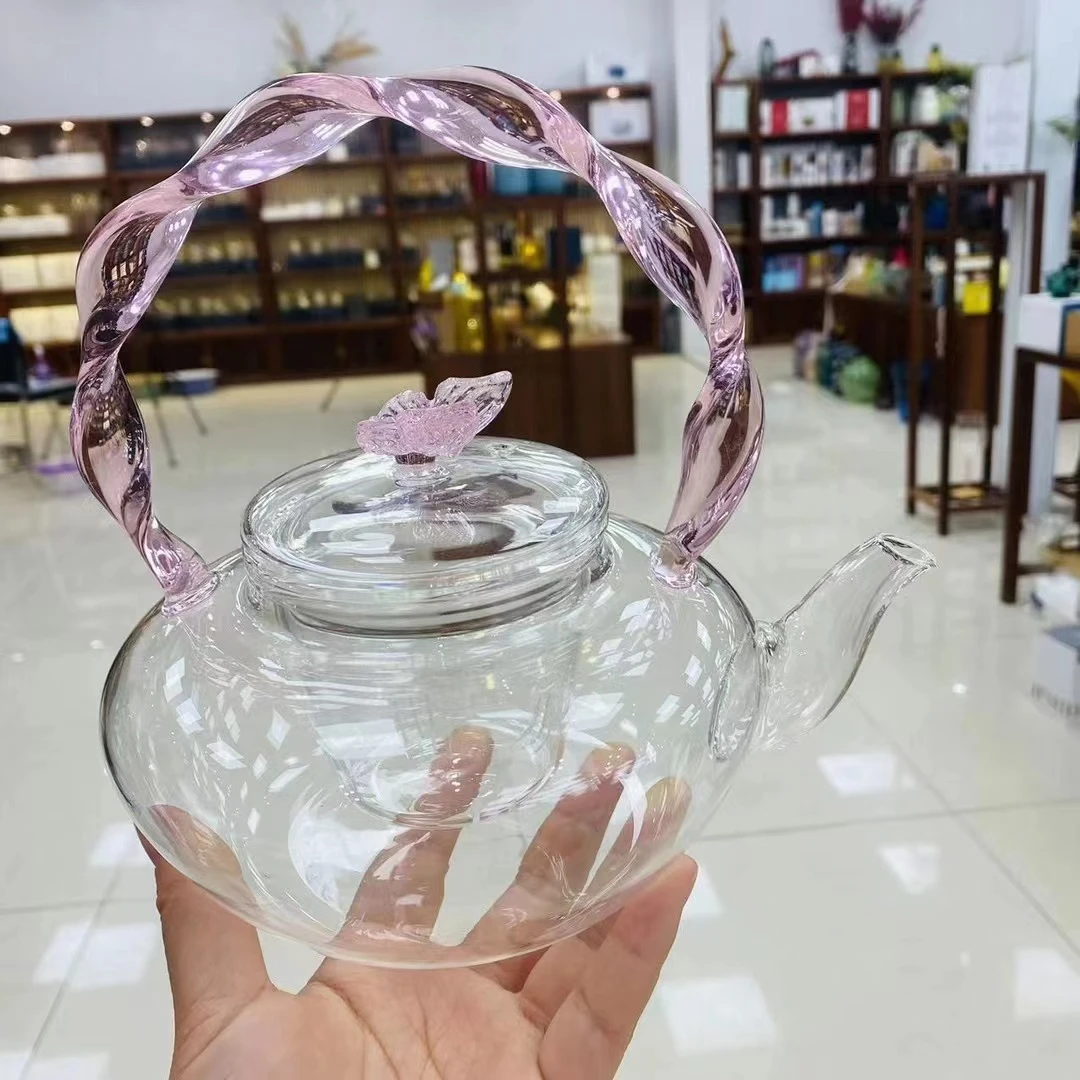 ins风粉色拧把蝴蝶提梁壶800ml