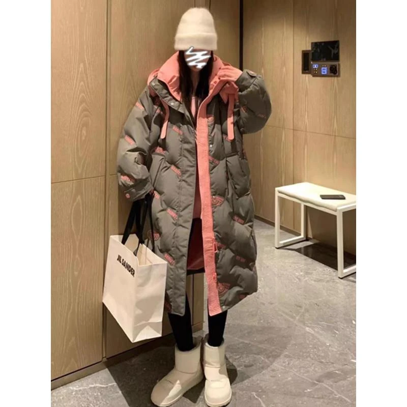 品牌断码连帽重工羽绒服女2023冬季新款中长款90白鸭绒加厚外套