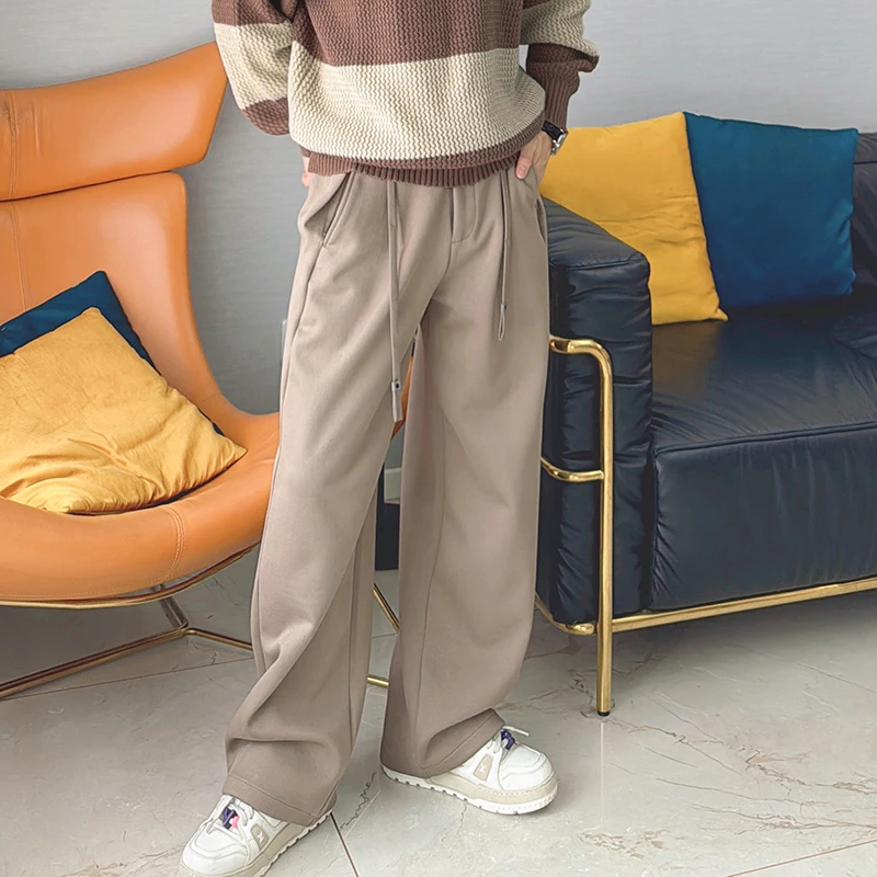 朱渣渣秋冬加厚直筒裤宽松卫裤男休闲裤子垂感阔腿裤韩版潮流运动