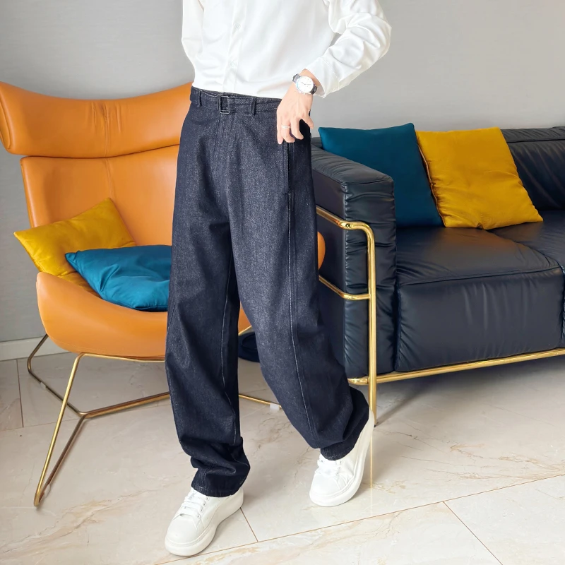 朱渣渣高级感直筒复古牛仔裤男款春秋宽松弯刀阔腿休闲裤潮牌长裤