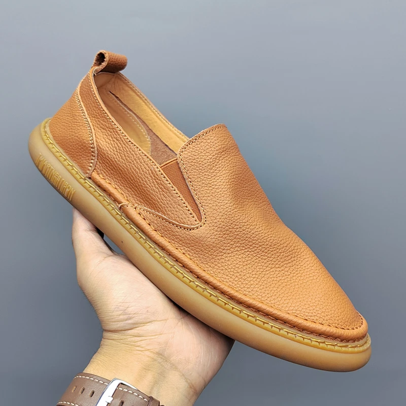 头层牛皮一脚蹬乐福鞋夏季薄款软底软面懒人鞋男士百搭透气豆豆鞋