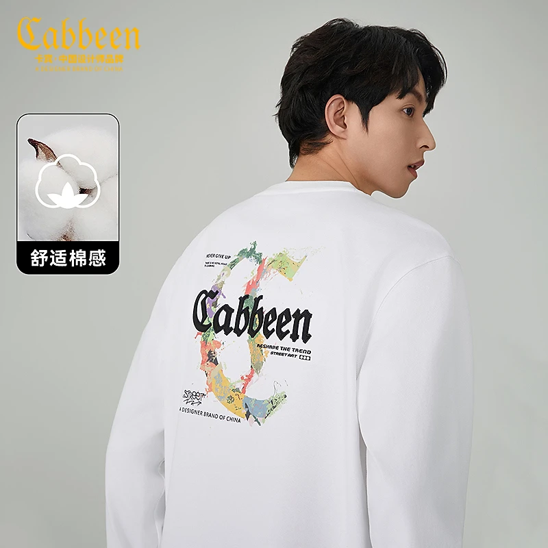 卡宾男装 数码印花LOGOT恤2024秋新款宽松上衣简约时尚街头H