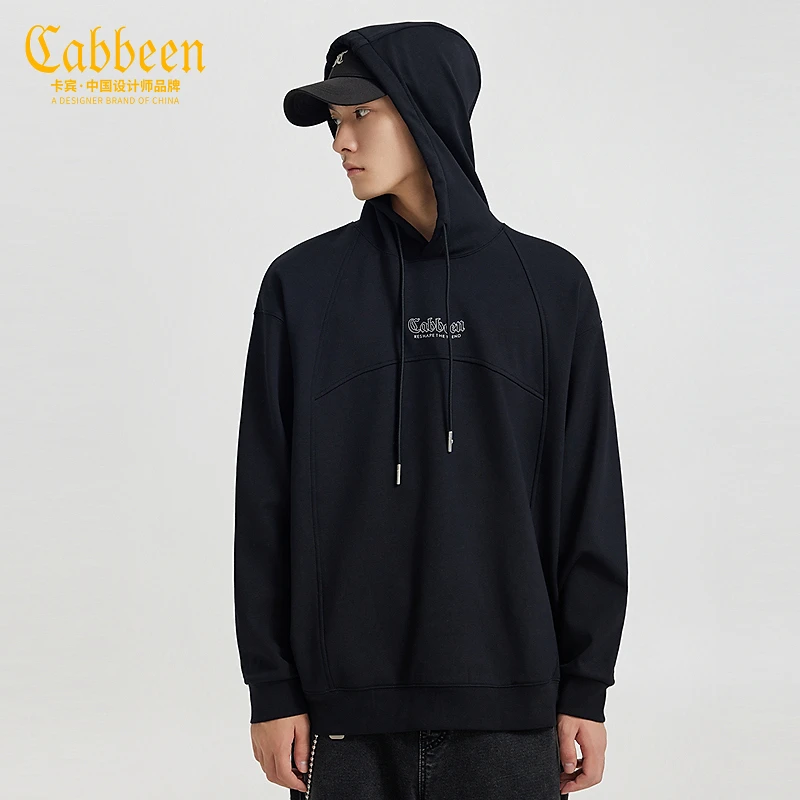 卡宾男装 银狐绒连帽卫衣2024秋冬新款LOGO印花上衣宽松潮流街头H