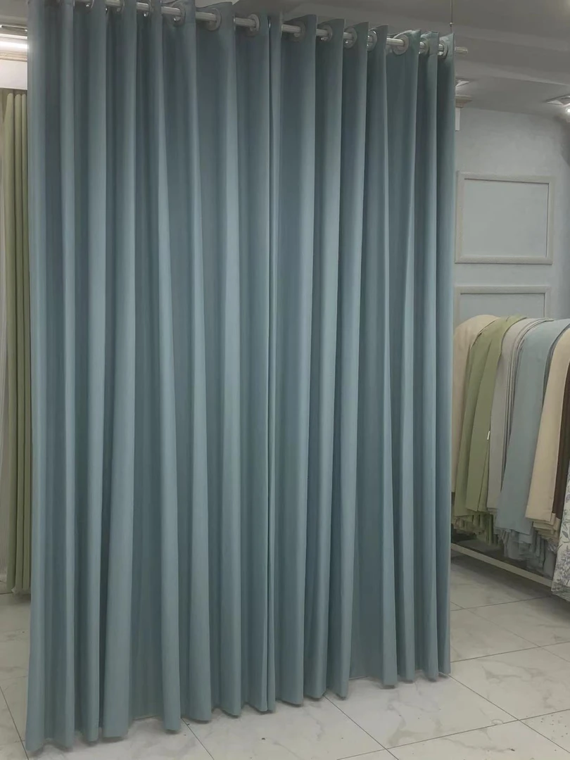 卓闲窗帘浅墨蓝客厅成品对开简约浅蓝色窗帘